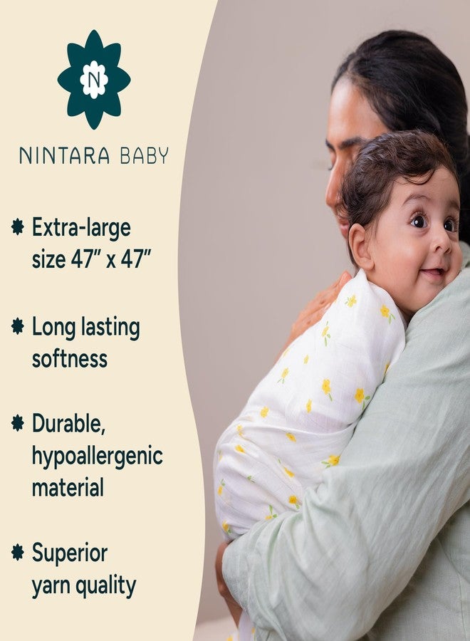 NINTARABABY لفافات نينتارابيبي كبيرة الحجم - قطن موسلين عضوي فاخر 100%، 119 سم × 119 سم، فائقة النعومة، تسمح بمرور الهواء وخفيفة الوزن، مضادة للحساسية، هدية مثالية للمواليد الإناث، عبوة من قطعتين - Image 3