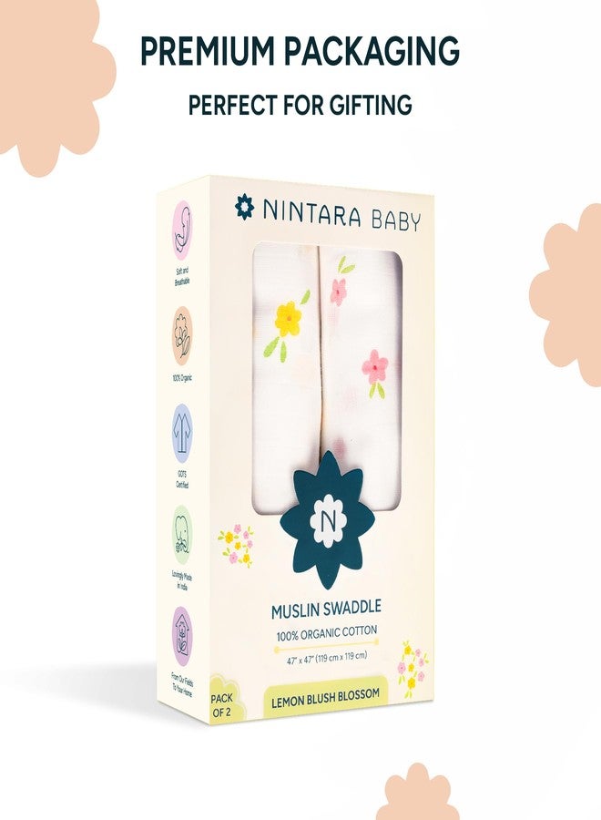 NINTARABABY لفافات نينتارابيبي كبيرة الحجم - قطن موسلين عضوي فاخر 100%، 119 سم × 119 سم، فائقة النعومة، تسمح بمرور الهواء وخفيفة الوزن، مضادة للحساسية، هدية مثالية للمواليد الإناث، عبوة من قطعتين - Image 5