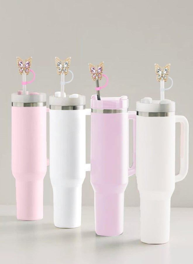 SEMATA 2PCS Cute Butterfly Straw Cover Cap for Stanley Cup Accessories,Bling Crystals Straw Toppers for Stanley Tumbler 40&30 oz,Rhinestone Reusable Straw Tips Protectors Compatible with 10mm Straws - Image 5