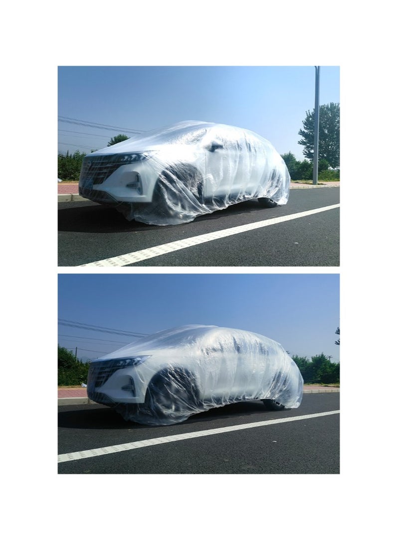 Disposable Car Cover Clear Plastic Car Cover Outdoor Universal Rain Dust Garage Cover with Elastic Band - Image 4