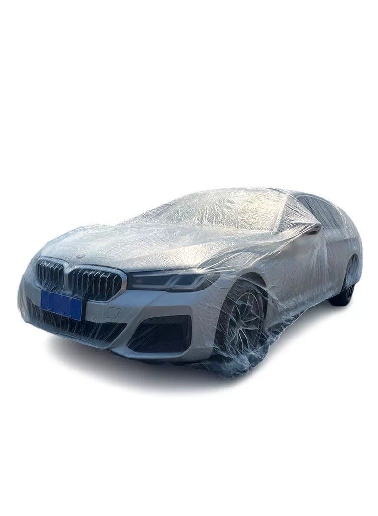 Disposable Car Cover Clear Plastic Car Cover Outdoor Universal Rain Dust Garage Cover with Elastic Band - Image 2