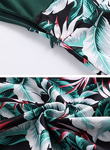 HELYO Women's Elegant Vintage Business Casual Floral Print Work Party A-Line Swing Dress with Pockets 838 Green Floral M - Image 2