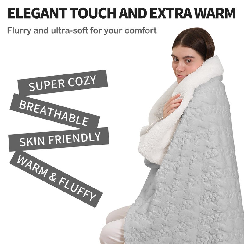 ESTINGO Heated Blanket Throw, 50"x60" Faux Fur Heated Blanket with 6 Heat Settings, Fast Heating Electric Blanket with 1-4 Hours Auto-Off & Overheat Protection, Machine Washable, Ash Gray - Image 2