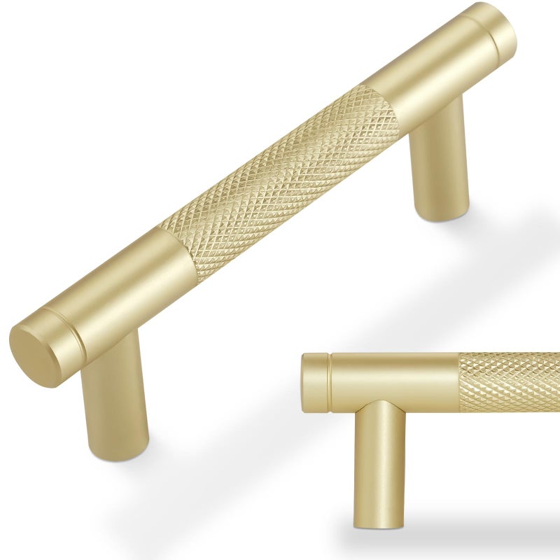 POVEFONK 10 Pack 3 inch76mm Brushed Brass Kitchen Cabinet Handles Knurled Cabinet Pulls Gold Drawer Pulls Kitchen Hardware - Image 2