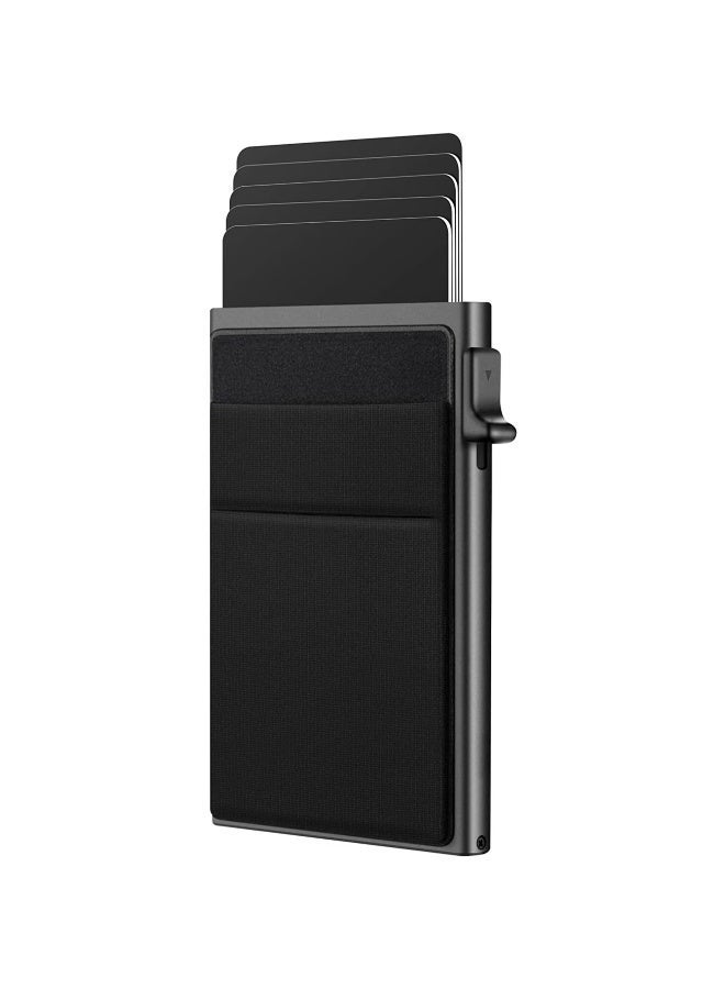 Arabash Card Holder Wallet, Simple RFID Blocking Aluminum Alloy Credit Card Holder with Money Bag Aluminum Metal Bank Card Case Black Design for Airtag Cash Coins & Credit Cards - Image 2