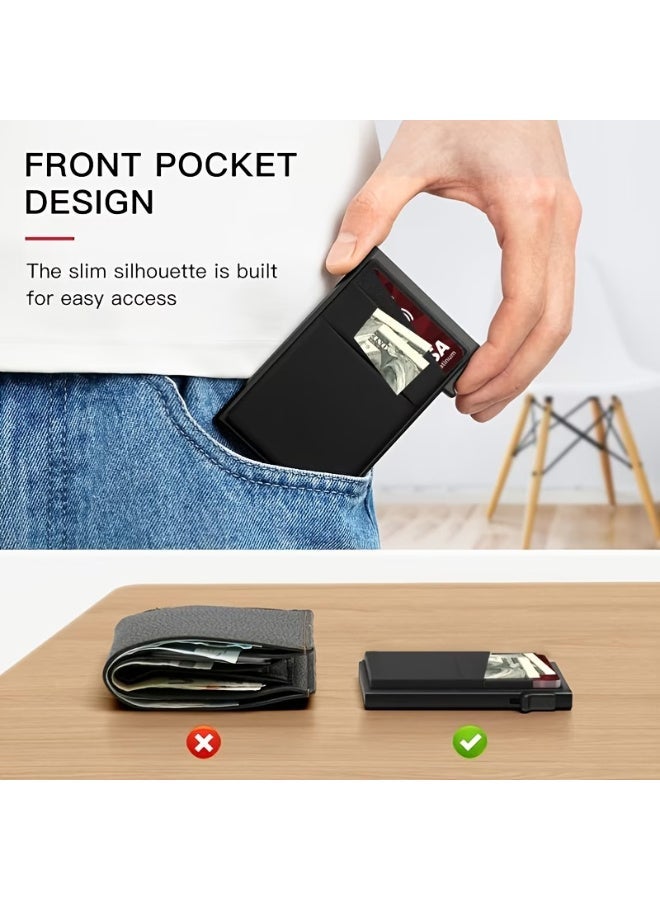 Arabash Card Holder Wallet, Simple RFID Blocking Aluminum Alloy Credit Card Holder with Money Bag Aluminum Metal Bank Card Case Black Design for Airtag Cash Coins & Credit Cards - Image 4