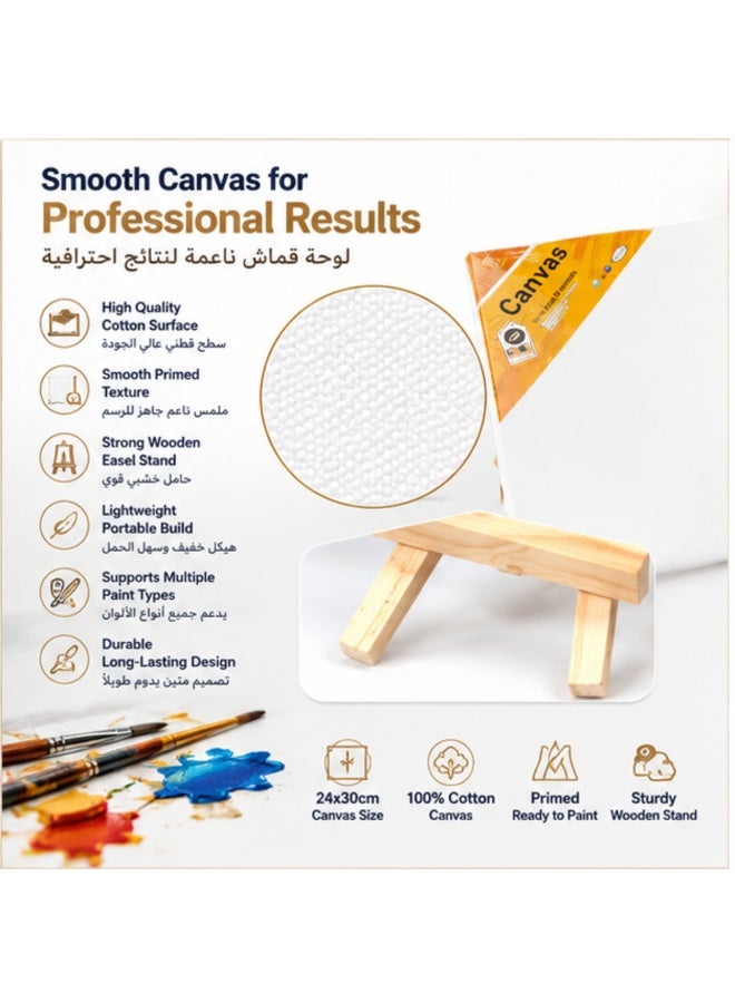 كانفاس لوحة كانفس قطنية بيضاء 24×30 سم مع حامل للفنانين المبدعين | لوحة رسم عالية الجودة مع ستاند للرسم بالأكريليك والزيت والألوان المائية | كانفس فارغ مناسب للأطفال والطلاب والمبتدئين والفنانين المحترفين | لوحة قماش قطنية مجهزة للرسم والتخطيط والأعمال الفنية والحرف اليدوية | مجموعة رسم محمولة مع حامل للمدرسة والاستوديو والهوايات الفنية | مثالي للمشاريع الفنية والتعلم الإبداعي والديكور المنزلي في السعودية KSA - Image 3