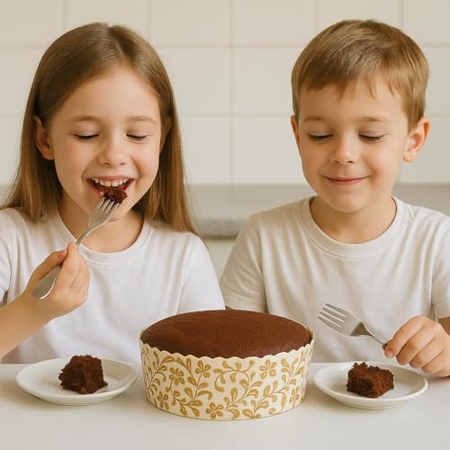 Esslly 6" Elegant Bake & Serve Paper Disposable Cake Mould Set, Gold Floret Design, 500g Capacity, Greaseproof & Heat-Resistant, Perfect for Cakes & Tarts (Pack of 15) - Image 2
