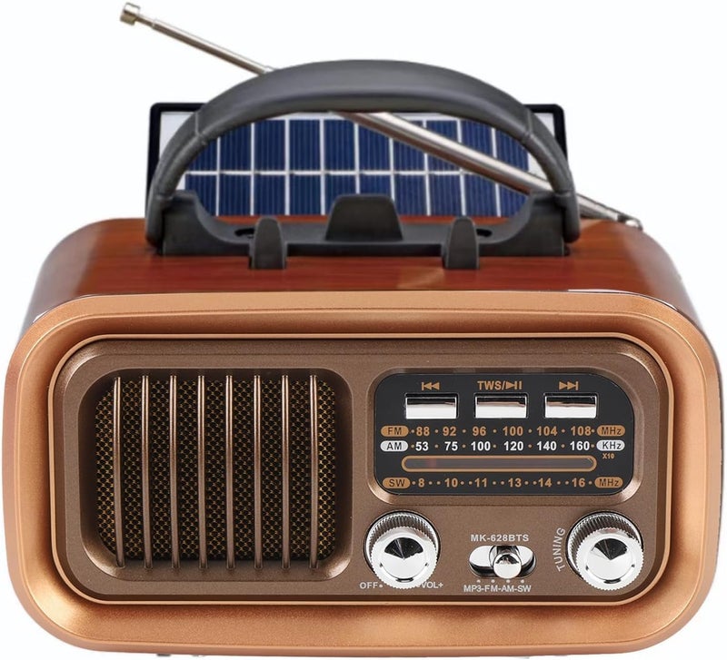 راديو بلوتوث رجعي، تصميم خشب عتيق، FM/AM/SW، USB/بطاقة ذاكرة، نحاسي - Primo Plus MK-628BTS - Image 1