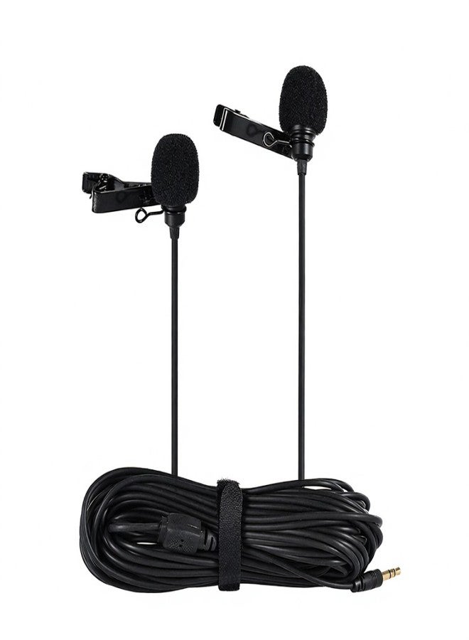 كوميكا ميكروفون Comica CVM-D02 ثنائي الرأس، يُثبّت على الملابس، متعدد الاتجاهات، مكثف، طول الكابل 6 أمتار/19.7 قدم. متوافق مع كاميرات Canon وNikon وSony A7 وA6300. متوافق مع هواتف iPhone 6 و6 Plus الذكية. مناسب للمقابلات والبث المباشر على يوتيوب والبودكاست التعليمي. - Image 1