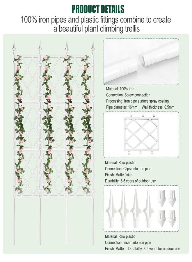 WellSign 5.25FT Trellis for Climbing Plants Outdoor, Garden Wall White Trellis with Ties, Plastic Coated Metal Pipe Support Tall Plant Fence for Ivy Vines Rose Flower - Image 4