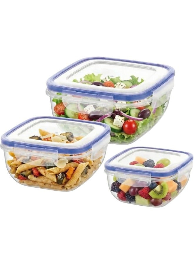 باجار طقم علب حفظ طعام بلاستيك محكمة الغلق خالية من مادة BPA للاستخدام اليومي – علب تخزين طعام مربعة 3 قطع (500 + 900 + 1500 مل) متعددة الاستخدامات لحفظ الوجبات والغداء والوجبات الجاهزة والميال بريپ Meal Prep آمنة للمايكروويف والفريزر وغسالة الصحون – علب حفظ طعام محكمة الإغلاق مانعة للتسريب لتخزين بقايا الطعام وتنظيم الثلاجة والفريزر وتخزين الوجبات الصحية وتناول الطعام خارج المنزل To-Go – مناسبة لتحضير الوجبات وإعادة الاستخدام وتخزين الطعام الجاهز للمكتب والمدرسة والمنزل والسفر – تصميم قوي متين بغطاء محكم Airtight Lids للحفاظ على نضارة الطعام لأطول فترة - Image 1