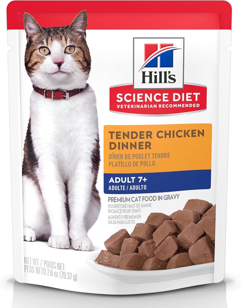 Hills Science Diet Adult 7 Senior Adult 7 Premium Nutrition Wet Cat Food Chicken Stew 28 oz Pouch Case of 24 - Image 1