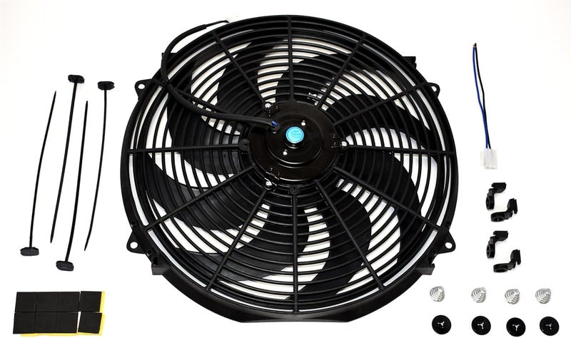 A-Team Performance Universal 16 in Electric Radiator Fan Assembly Kit - Black 12V 8-Blade Design - 3000 CFM High CFM Cooling Fan - Reversible Push & Pull Heavy-Duty - Image 1
