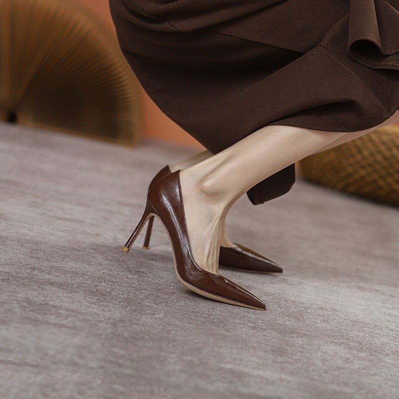 32-45 Size Genuine Leather Professional Black Work Shoes Women'S Stiletto Heel All-Match Soft Leather Not Tired Feet Pointed High Heels For Interview - Image 2