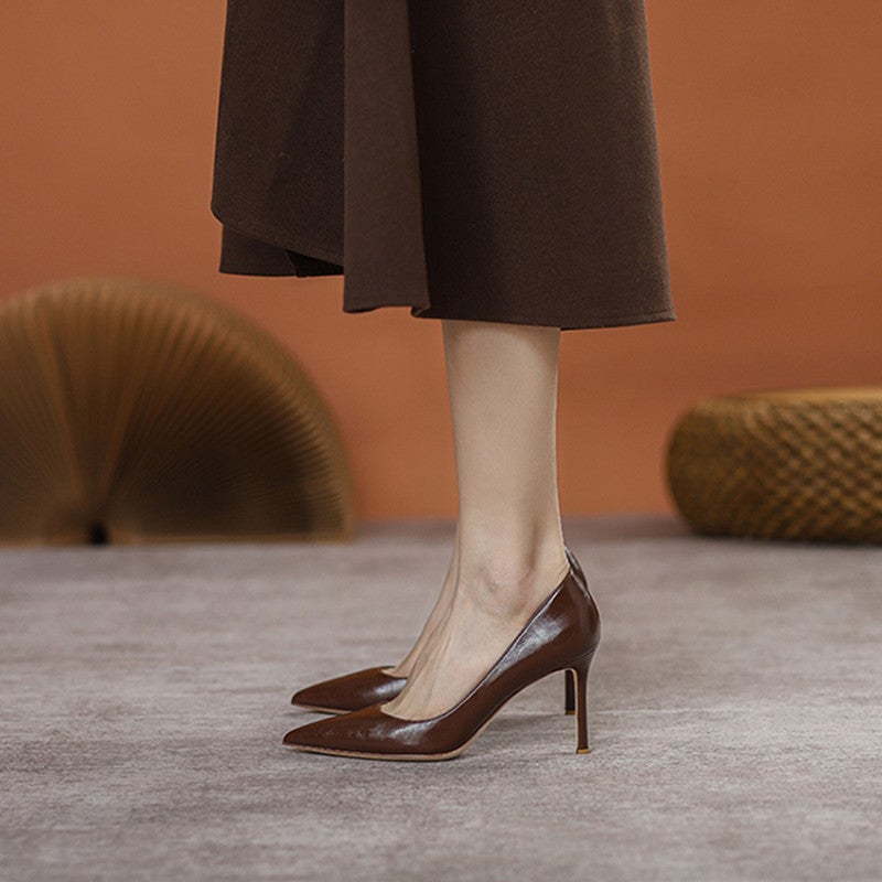 32-45 Size Genuine Leather Professional Black Work Shoes Women'S Stiletto Heel All-Match Soft Leather Not Tired Feet Pointed High Heels For Interview - Image 4
