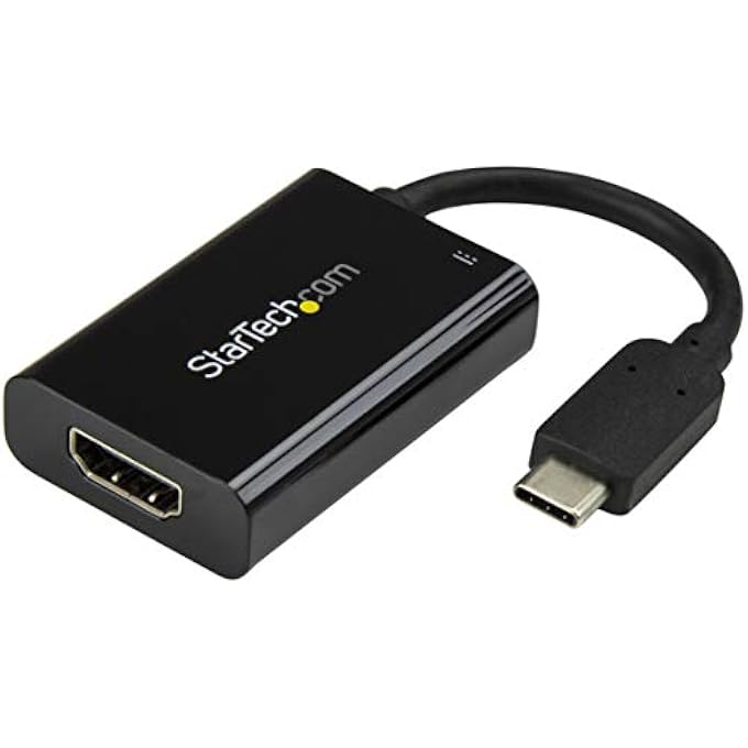 Startech.com USB C TO HDMI 2.0 ADAPTER WITH POWER DELIVERY - 4K 60HZ USB TYPE-C TO HDMI DISPLAY VIDEO CONVERTER - 60W PD PASS-THROUGH CHARGING PORT - THUNDERBOLT 3 COMPATIBLE - BLACK (CDP2HDUCP) - Image 1