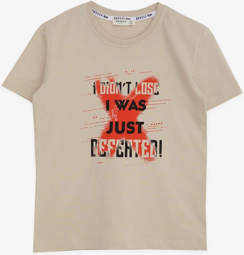Breeze Boy's T-Shirt with Text Printed, Ages 8-14, Beige
