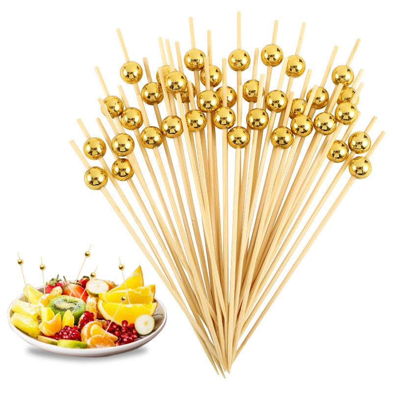 WSICSE 200 Pcs Cocktail Picks Toothpicks for Appetizers Fancy Holiday Toothpicks for Appetizers Gold Pearl Fancy Toothpick Wedding Party Decorative Toothpicks for Drinks Food Picks