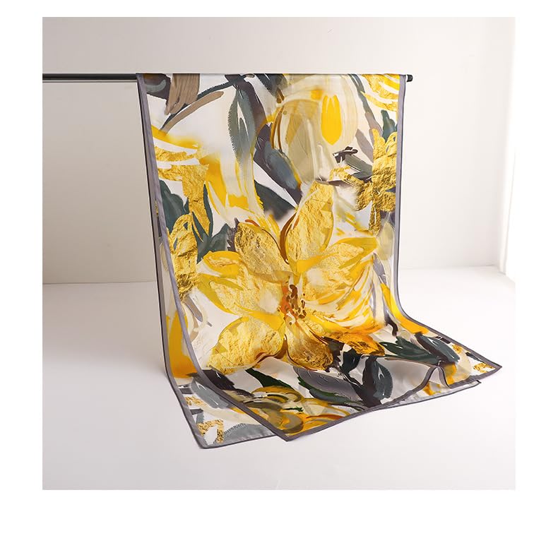 MEISEE 100% Mulberry Silk Long Scarf for Women Large Oblong Sunscreen Shawls Wraps Neck Headscarf Hair Wraps with Gift Packed (23-Yellow flowers) - Image 3