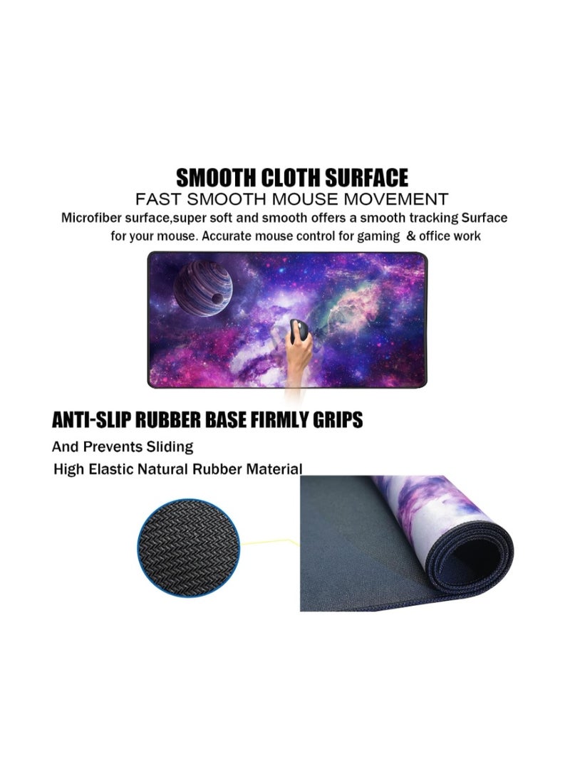 TEDNETGO Large Extended Gaming Mouse Pad, Long Mouse Pads, Extra Large Big Mouse Pad with Stitched Edge, XXL Non-Slip Computer Computer Keyboard Mat for Gamer/Desktop/Office/Home, Galaxy - Image 3