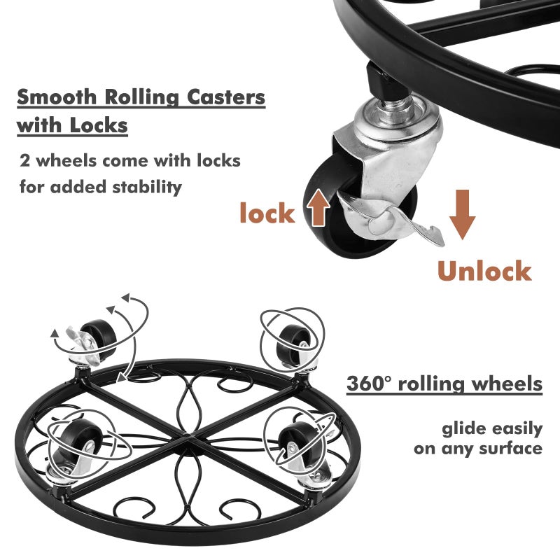 Planterhoma 4 Pack Plant Caddy with Wheels Heavy Duty 11/12/12.6/13.5 Inches Metal Plant Stand with Raised Edge Plant Dolly Rolling Plant Stand Plant Roller with Casters for Indoor and Outdoor - Image 4