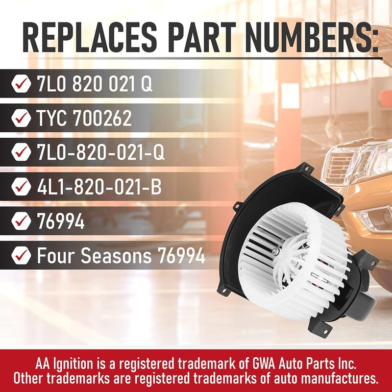 AA Ignition AC Heater Blower Motor Fan White with Cage - Compatible with Volkswagen & Audi Vehicles - Touareg 2004, 2005, 2006, 2007, 2008, 2009, 2010, Q7 07-15 - Replaces 7L0 820 021 Q, 700262, 7L0-820-021-Q - Image 3