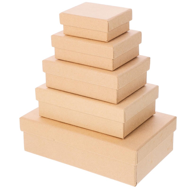 5 Pcs Kraft Paper Storage Boxes With Lid Multi Size Set For Home Organization - Image 2