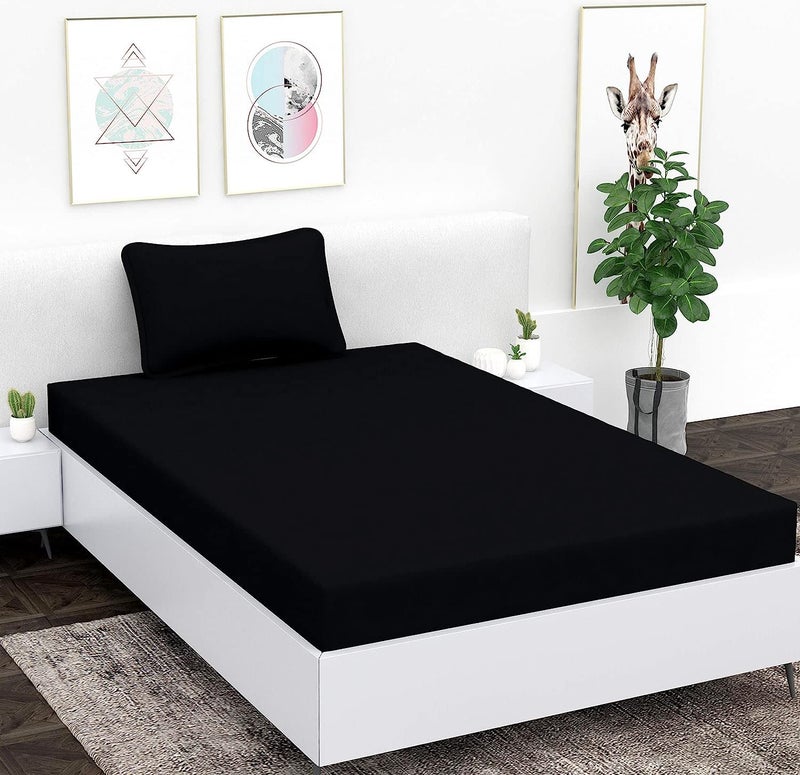 Shri Anand Creations Shri Anand Creations 144 Tc 100 Soft Microfiber Solid Plain Bedsheet for Single Bed with 1 Pillow Cover Size 90 inch x 60 inch Black  - Image 2