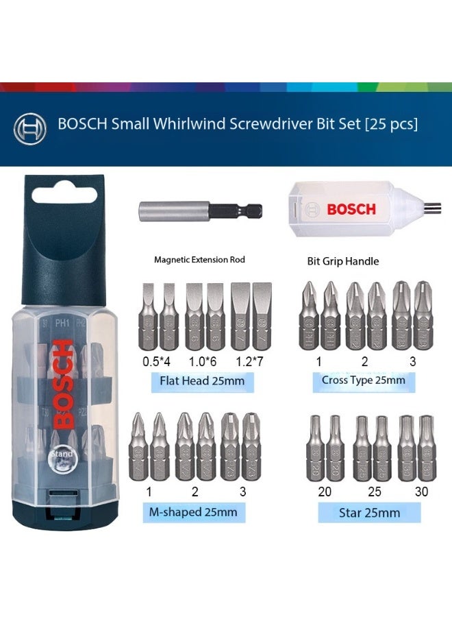 Bosch Mini Tornado 25-Piece Screwdriver Bit Set - Phillips/Slotted/Pozidriv/Torx/Hex Bits with Magnetic Extension Rod, Multifunctional Household Screwdriver Kit - Image 2