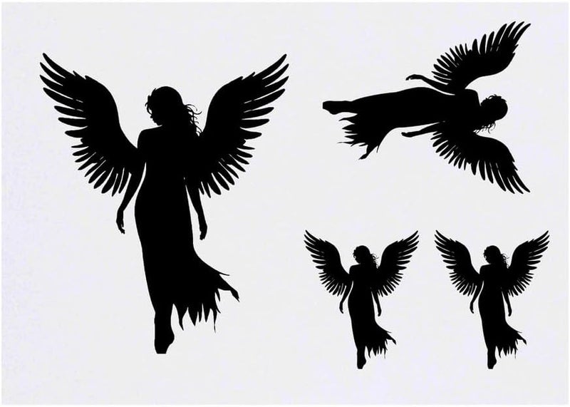 4 x Silhouette of an Angel Temporary Tattoos Water Resistant SkinSafe NonToxic Transfers Mixed Sizes TO00072392