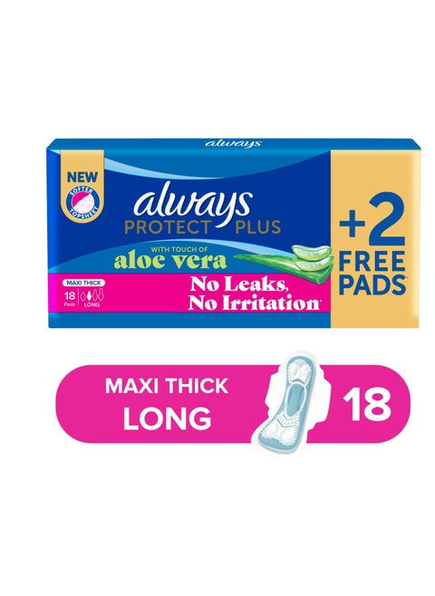 Protect Plus Pads with Touch of Aloe Vera - Long - Maxi Thick - 18 Pads