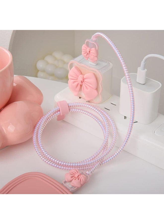 جراب شاحن شفاف ناعم بتصميم قوس قزح ثلاثي الأبعاد لطيف لهاتف iPhone شاحن USB-C 18 واط/20 واط، باللون الوردي. - Image 3