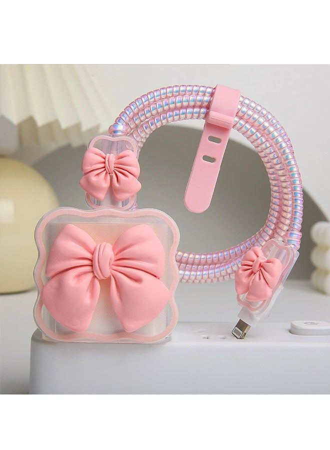 جراب شاحن شفاف ناعم بتصميم قوس قزح ثلاثي الأبعاد لطيف لهاتف iPhone شاحن USB-C 18 واط/20 واط، باللون الوردي. - Image 2