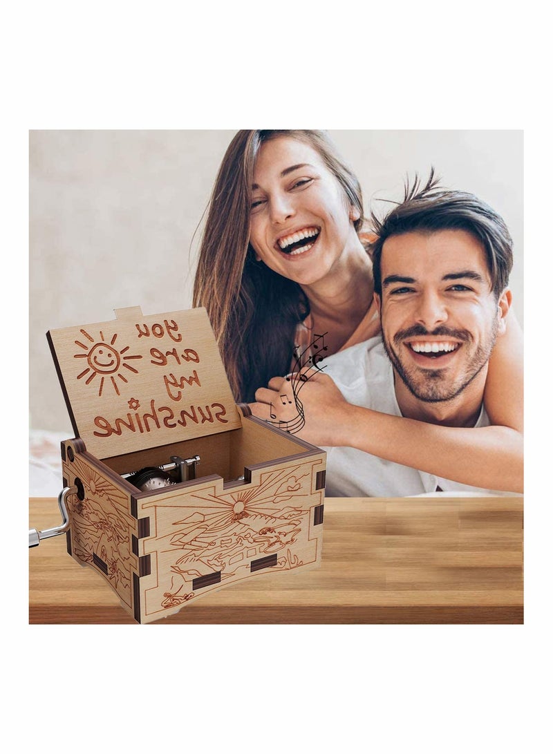 SOLARAE Wooden Music Box, Wooden Engraved Vintage Hand Cranked Music Boxes, Gift for Child Toddler Girls Daughter Mother Love Women(You are My Sunshine) - Image 2
