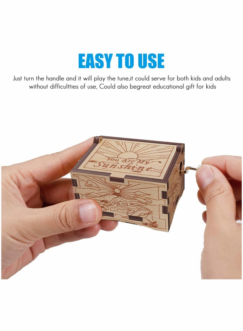 SOLARAE Wooden Music Box, Wooden Engraved Vintage Hand Cranked Music Boxes, Gift for Child Toddler Girls Daughter Mother Love Women(You are My Sunshine) - Image 5