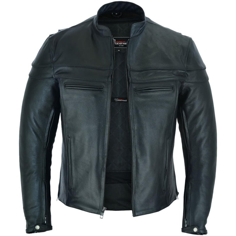 Vance Leathers Mens Premium Leather Motorcycle Racer Jacket with Vents Reflective Piping and CCW Pockets L