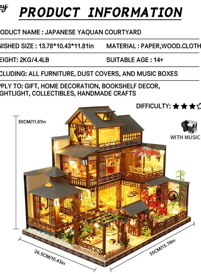 Spilay DIY Dollhouse Miniature with Wooden Furniture,DIY Dollhouse Kit Big Japanese Courtyard Model with LED & Music Box,1:24 Scale Creative Room Gift Idea for Adult Friend Lover (Yaquan Courtyard) - Image 2