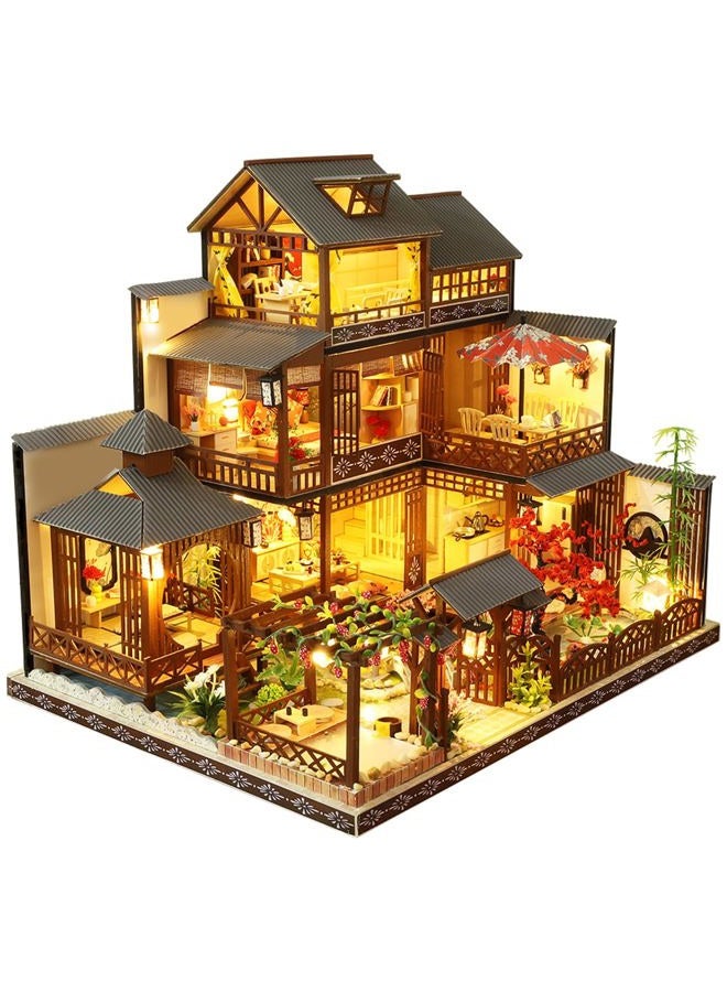 Spilay DIY Dollhouse Miniature with Wooden Furniture,DIY Dollhouse Kit Big Japanese Courtyard Model with LED & Music Box,1:24 Scale Creative Room Gift Idea for Adult Friend Lover (Yaquan Courtyard) - Image 1