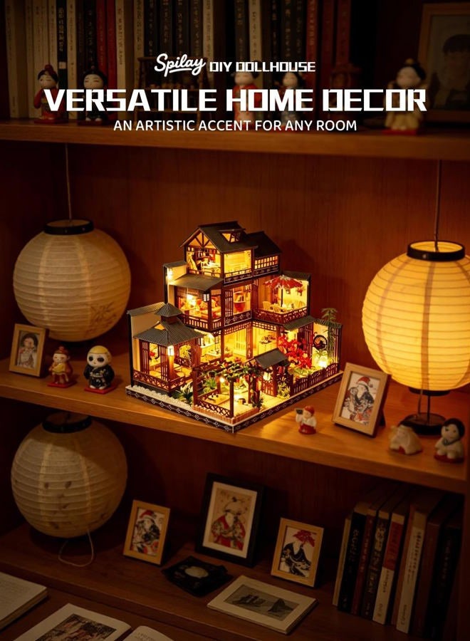 Spilay DIY Dollhouse Miniature with Wooden Furniture,DIY Dollhouse Kit Big Japanese Courtyard Model with LED & Music Box,1:24 Scale Creative Room Gift Idea for Adult Friend Lover (Yaquan Courtyard) - Image 4