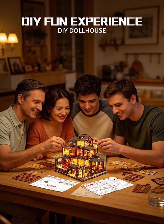 Spilay DIY Dollhouse Miniature with Wooden Furniture,DIY Dollhouse Kit Big Japanese Courtyard Model with LED & Music Box,1:24 Scale Creative Room Gift Idea for Adult Friend Lover (Yaquan Courtyard) - Image 5