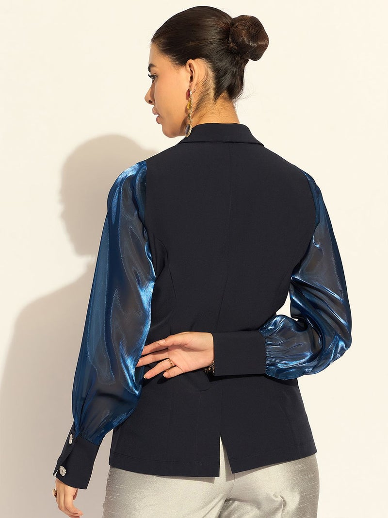 Powersutra Navy Blue Puffed-Sleeves Top for Women - Image 5