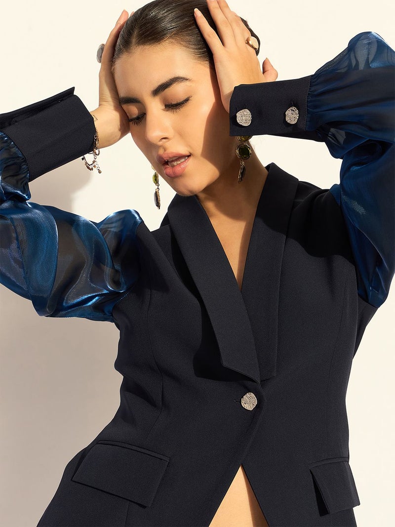 Powersutra Navy Blue Puffed-Sleeves Top for Women - Image 2