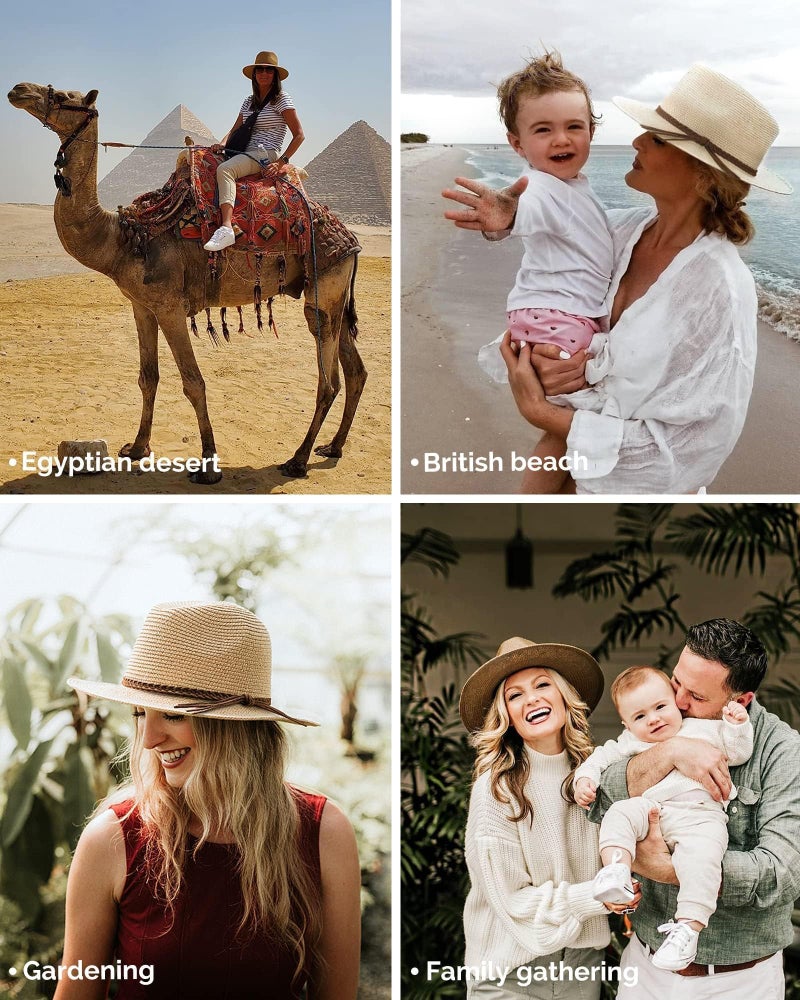 FURTALK Sun Hats for Women Summer Wide Brim UV UPF 80+ Panama Fedora Foldable Packable Straw Beach Hat Khaki - Image 5