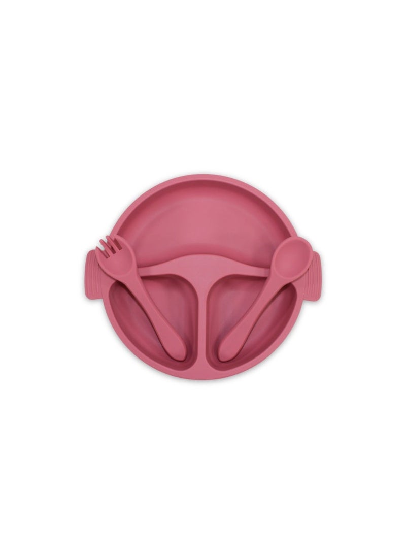 True Gold Silicone Feeding Set – Plate, Fork & Spoon – Pink - Image 1