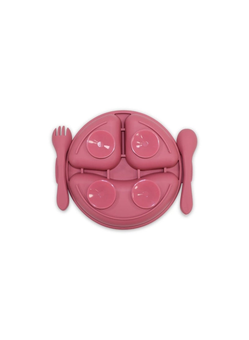 True Gold Silicone Feeding Set – Plate, Fork & Spoon – Pink - Image 3