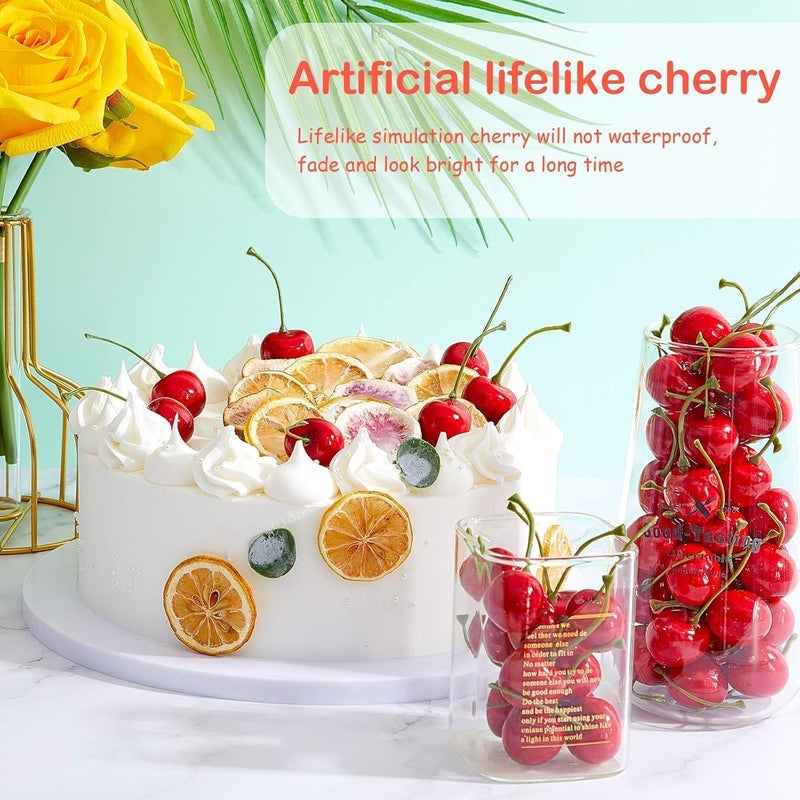50Pcs Fake Cherries, Red Artificial Cherries, Simulation Cherries Fruit, Artificial Cherry Decorations, Cherry Fake Fruit Model, Home Kitchen Party Decoration, Desk Ornament, Photography Prop - Image 2