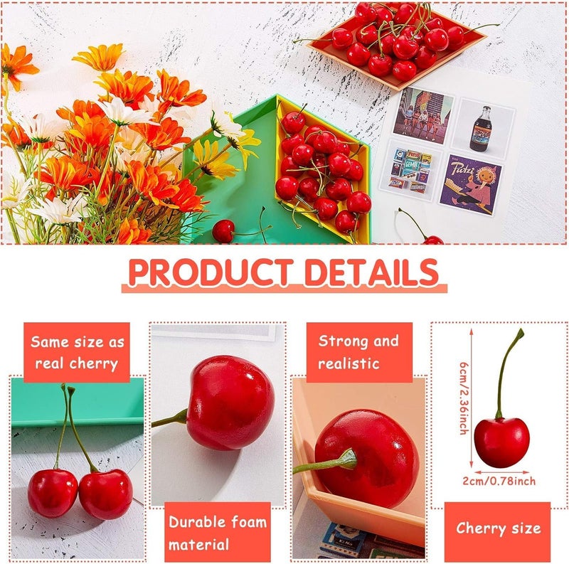 50Pcs Fake Cherries, Red Artificial Cherries, Simulation Cherries Fruit, Artificial Cherry Decorations, Cherry Fake Fruit Model, Home Kitchen Party Decoration, Desk Ornament, Photography Prop - Image 4