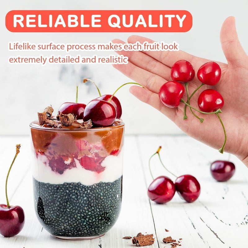50Pcs Fake Cherries, Red Artificial Cherries, Simulation Cherries Fruit, Artificial Cherry Decorations, Cherry Fake Fruit Model, Home Kitchen Party Decoration, Desk Ornament, Photography Prop - Image 3