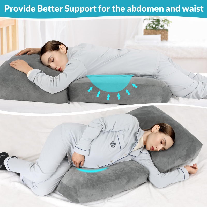 Morelexa Pregnancy Pillows for Sleeping, 45.3 Inch Pregnancy Massage Pillow Full Body Pillow with Removable Cover - Support for Back, Legs, Belly, HIPS for Pregnant Women (Dark Grey) - Image 3